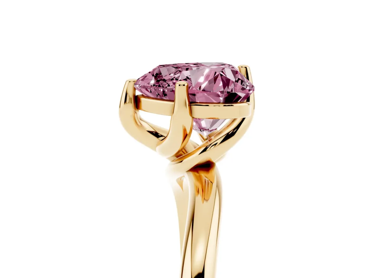 Fancy Pink Heart Cut Diamond Solitaire Engagement Ring with Four-Prong Setting and Classic Band Yellow gold