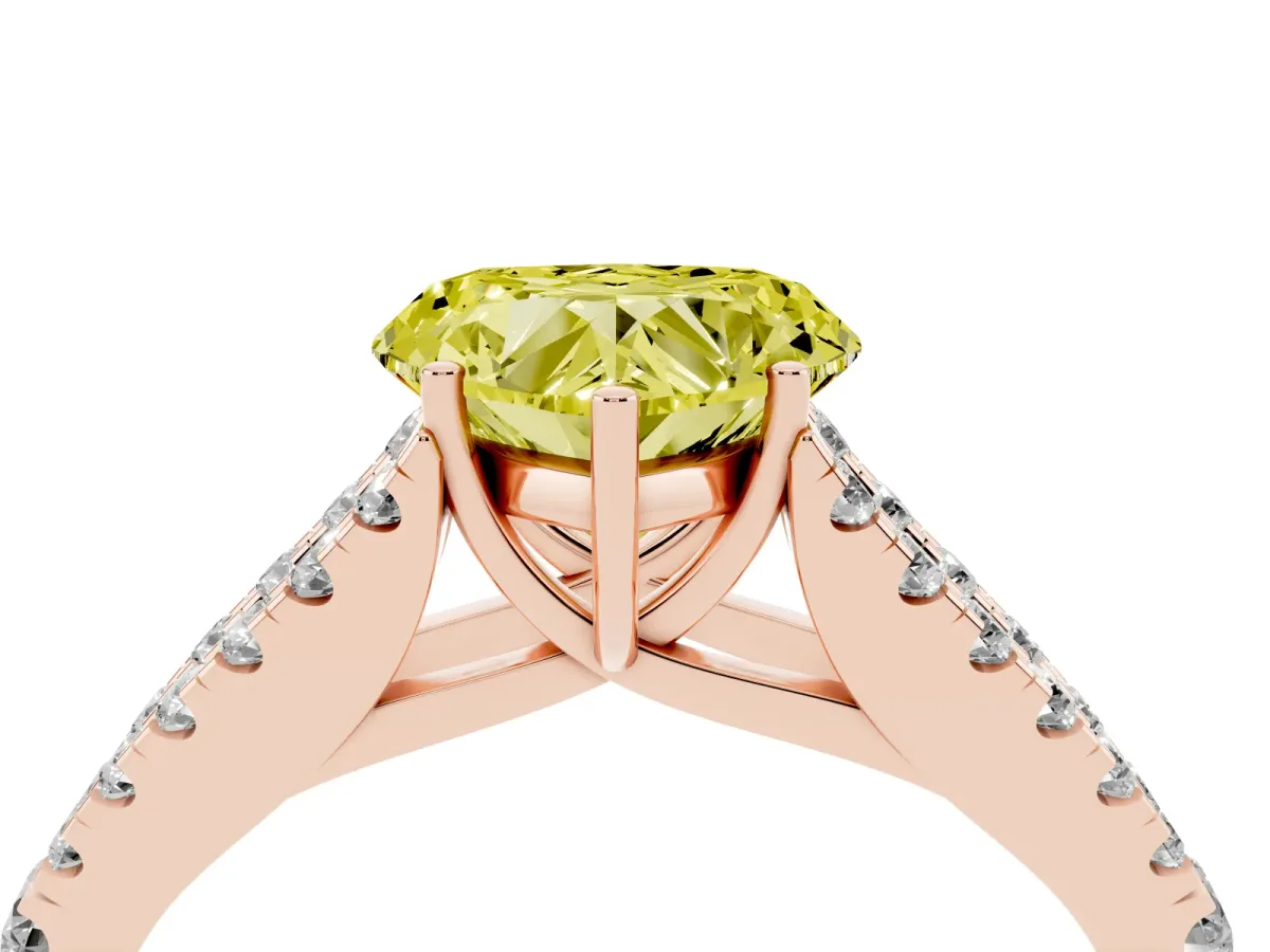 Fancy Yellow Heart Cut Diamond Split Shank Pavé Engagement Ring with Four-Prong Setting Rose gold