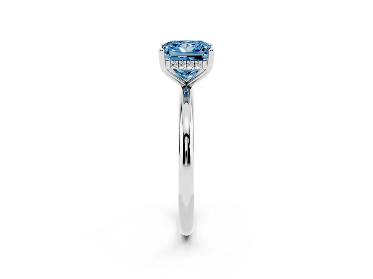 Fancy Blue Princess Cut Cut Solitaire Engagement Ring with Four-Prong Setting and Classic Band Silver
