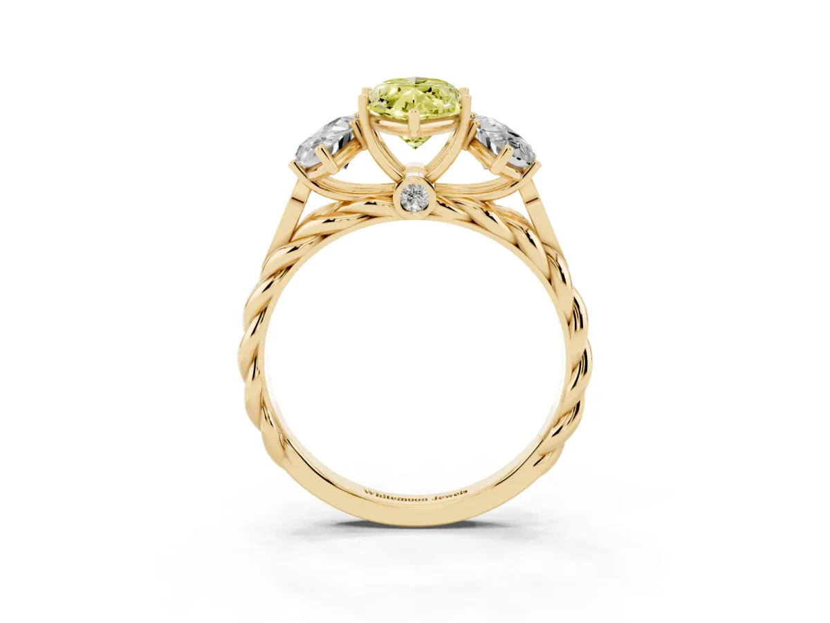 Fancy Yellow Three-Stone Marquise Cut Diamond Braided Band Ring with Four-Prong Setting Yellow gold