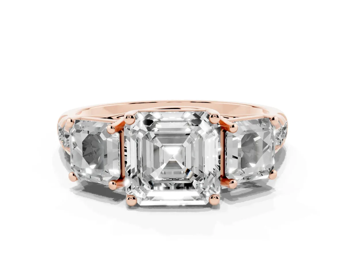 Three-Stone Asscher Cut Diamond Pavé Band with Prong Setting Rose gold