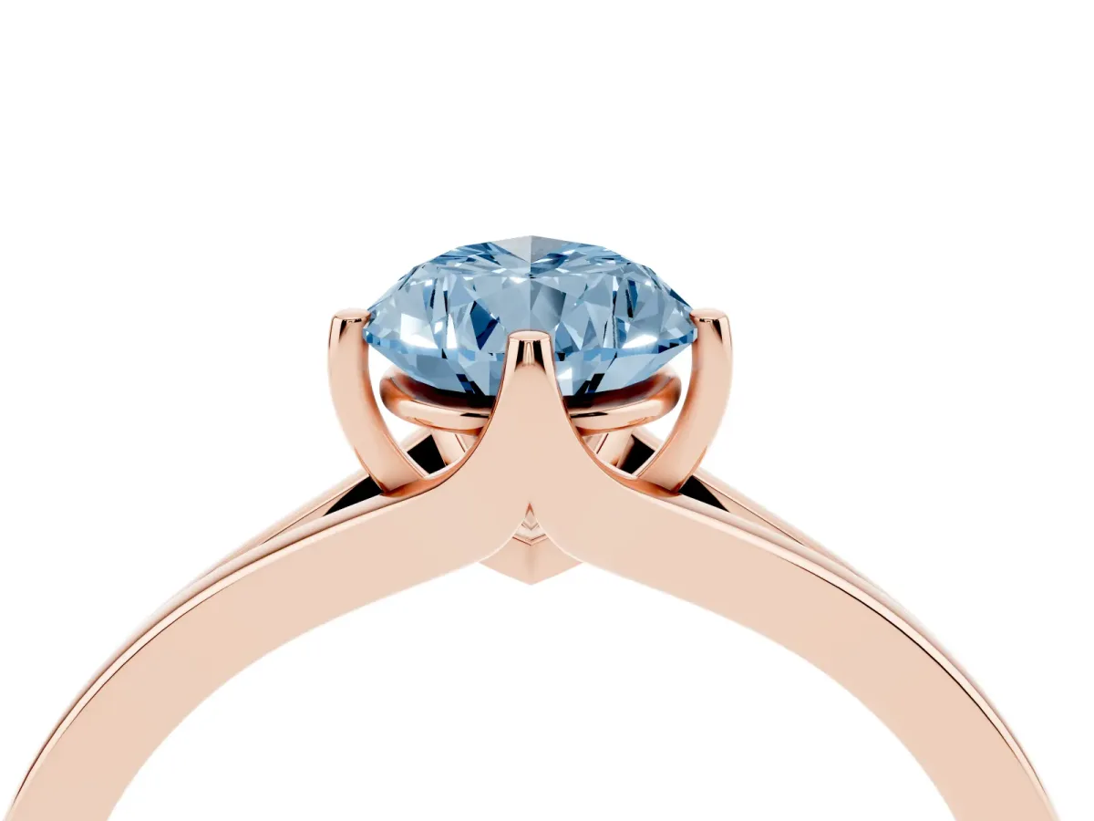 Fancy Blue Pear Cut Solitaire Diamond Ring with Six-Prong Setting and Tapered Band Rose gold