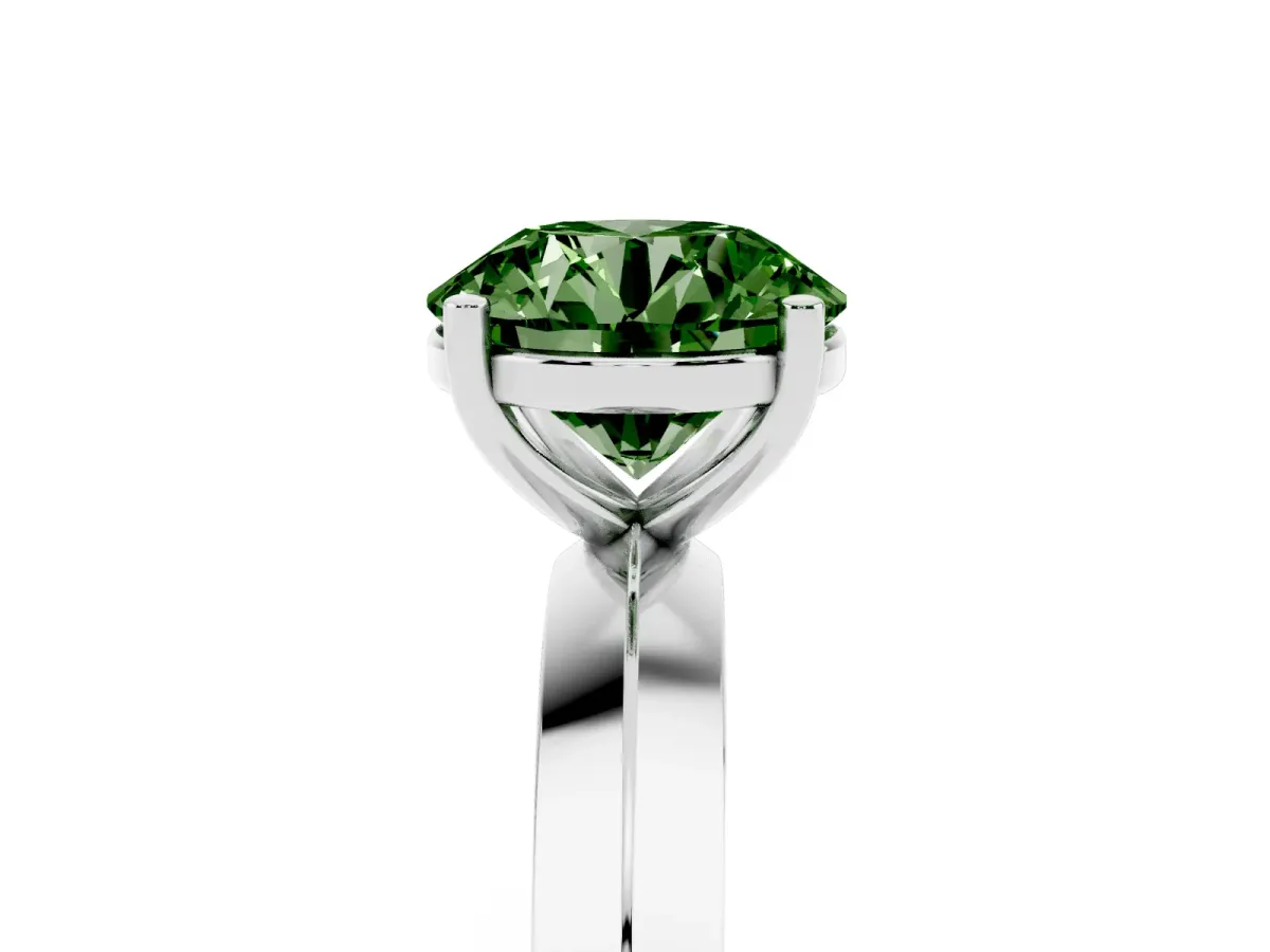 Fancy Green Round Cut Cut Solitaire Engagement Ring with Flat Band and Four-Prong Setting Silver