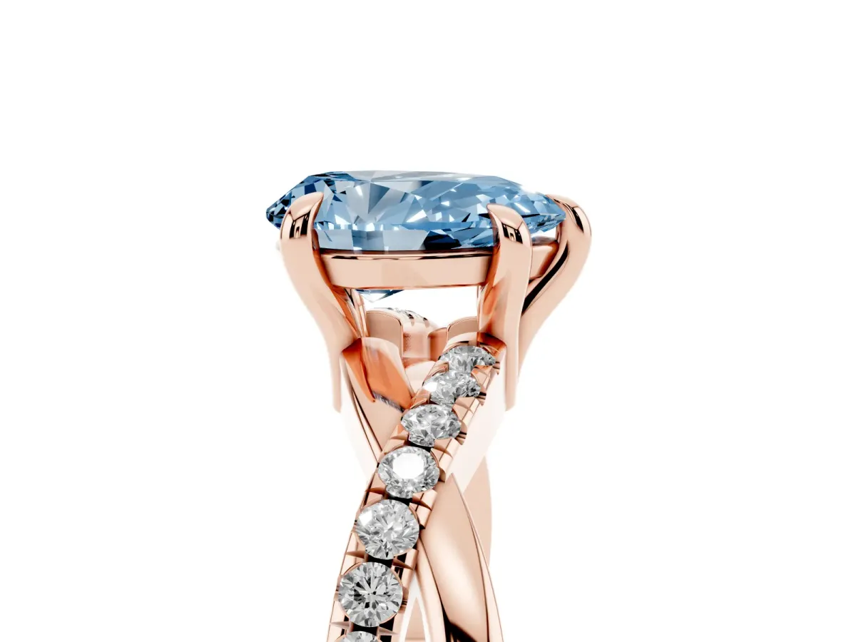 Fancy Blue Pear Cut Cut Diamond Twist Band Solitaire with Prong Setting Rose gold