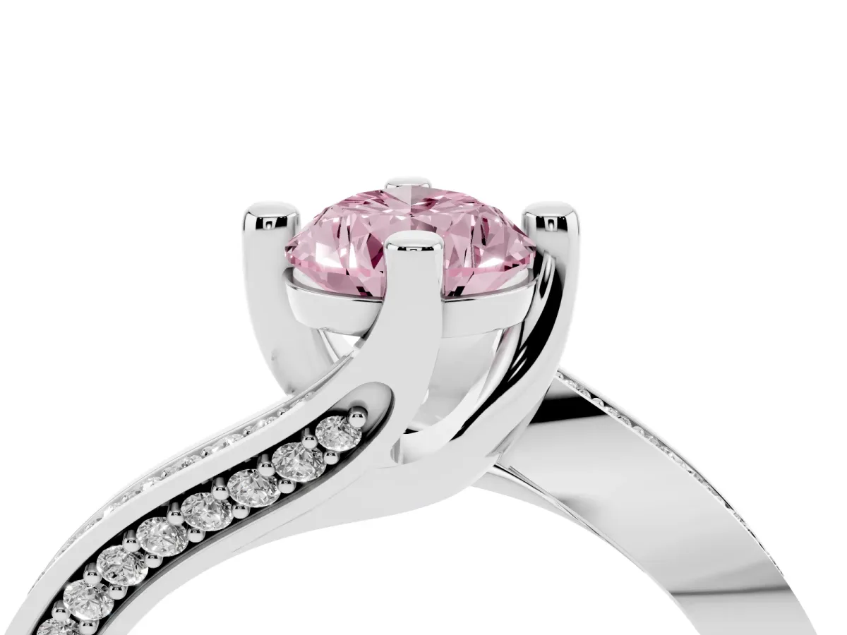 Fancy Pink Pear Cut Solitaire Diamond Twist Band with Pavé Setting and Four-Prong Setting Silver