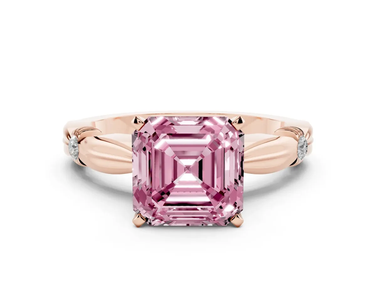 Fancy Pink Asscher Cut Solitaire Diamond Twisted Band with Four-Prong Setting Rose gold