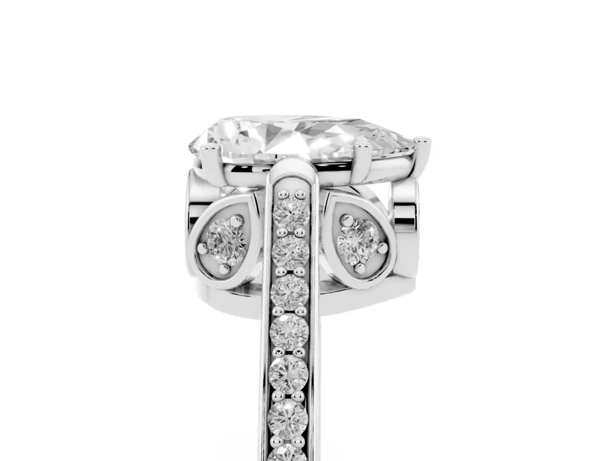 Pear Cut Cut Cathedral Pave Diamond Engagement Ring with Six-Prong Setting Silver