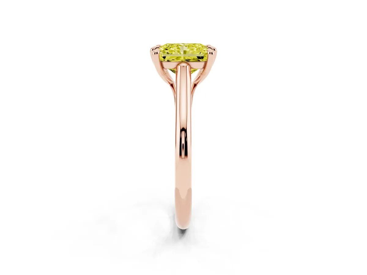 Fancy Yellow Radiant Cut Solitaire Engagement Ring with Six-Prong Setting and Classic Band Rose gold