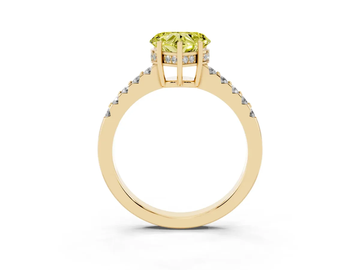 Fancy Yellow Heart Cut Solitaire Diamond Engagement Ring with Pavé Band and Six-Prong Setting Yellow gold
