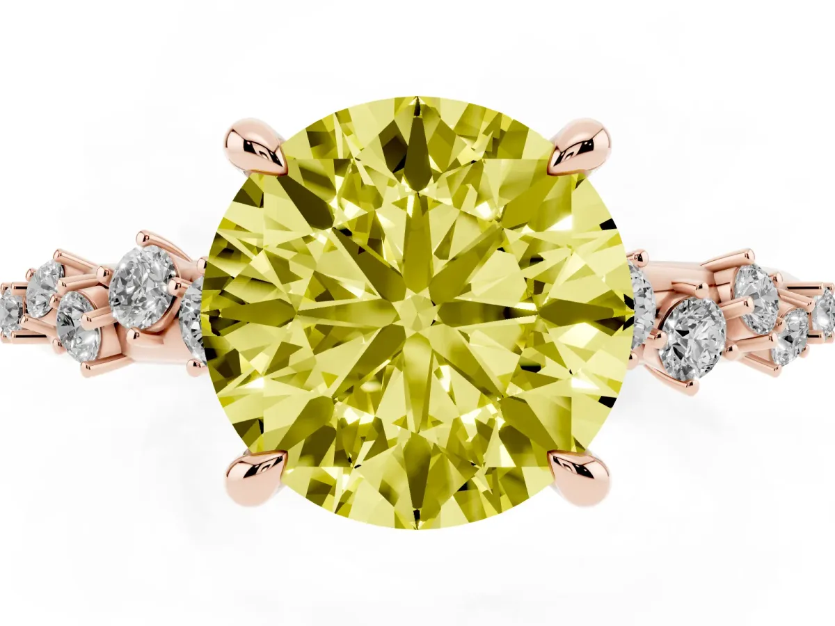Fancy Yellow Round Cut Cut Diamond Vine Band with Four-Prong Setting Rose gold