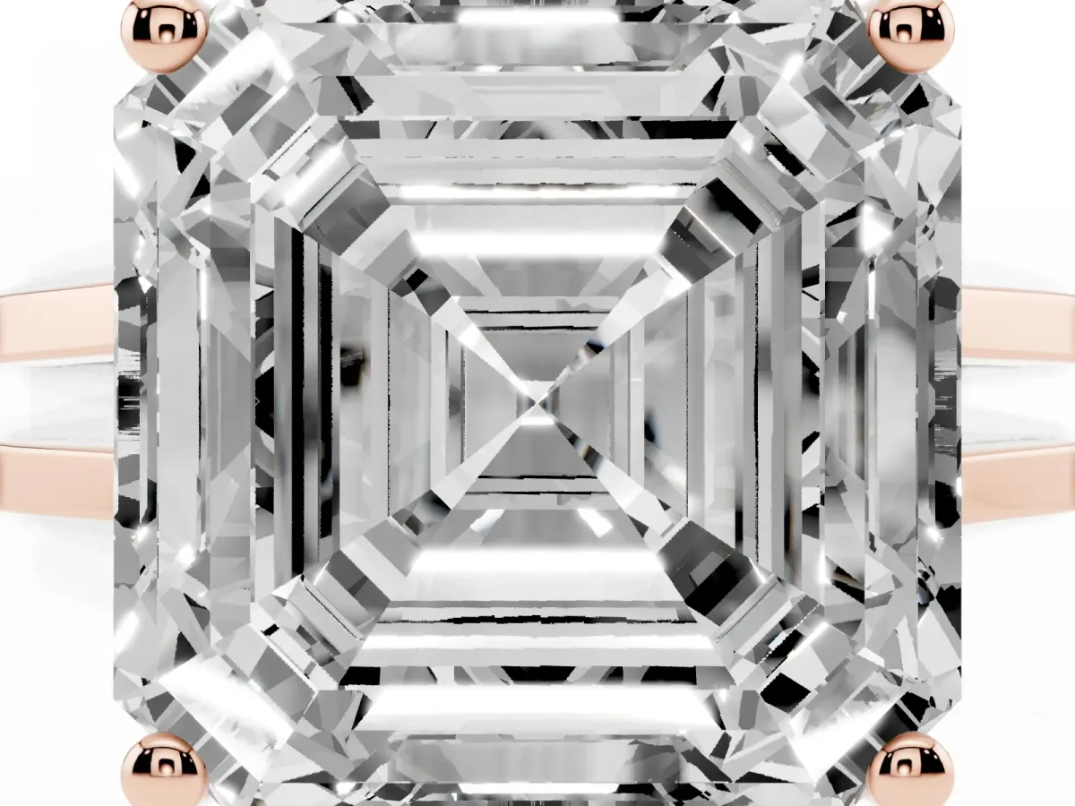 Asscher Cut Cut Diamond Solitaire Engagement Ring with Tapered Plain Band and Four-Prong Setting Rose gold