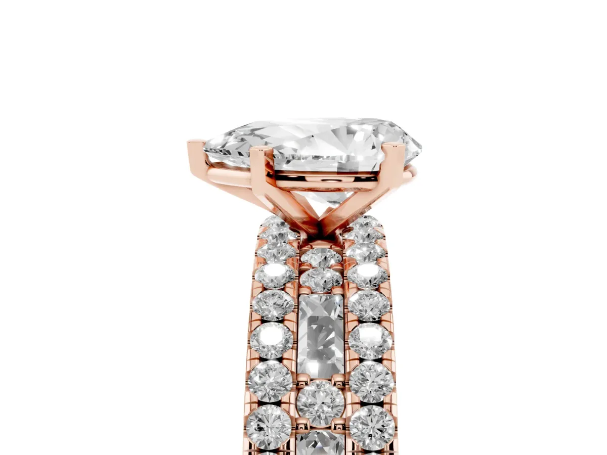 Pear Cut Diamond Solitaire Ring with Pavé and Channel Set Band Rose gold