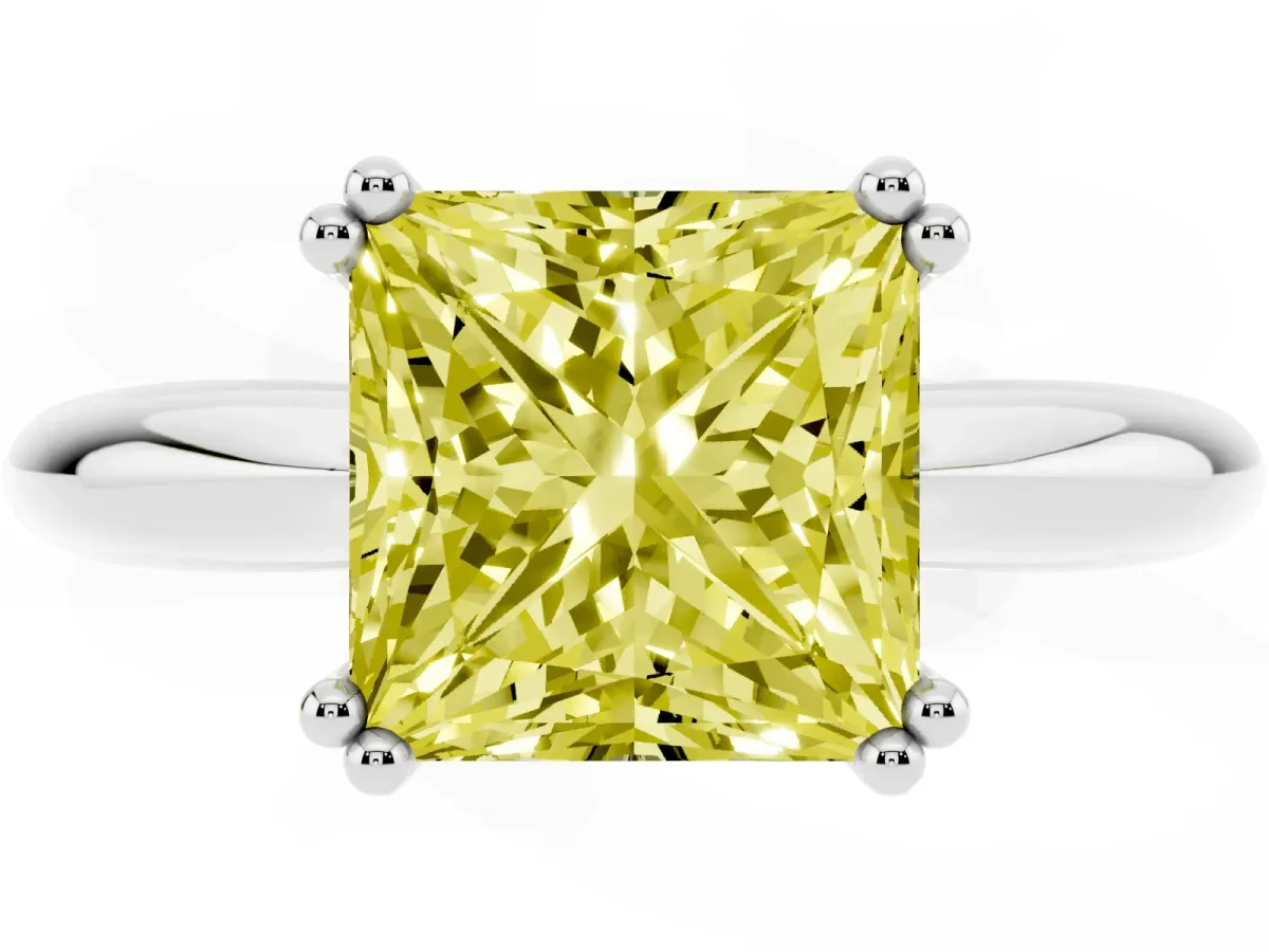 Fancy Yellow Princess Cut Cut Solitaire Engagement Ring with Tapered Band and Four-Prong Setting Platinum