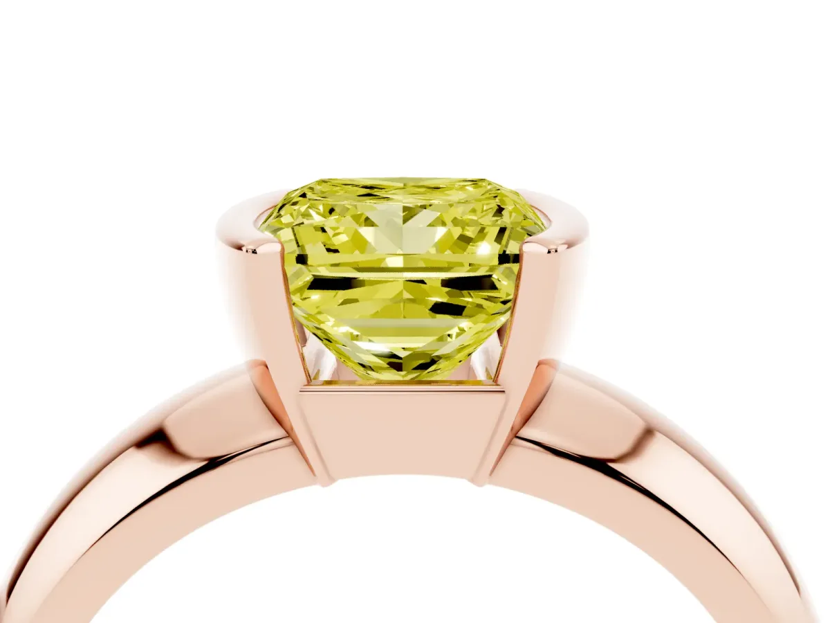 Fancy Yellow Princess Cut Solitaire Tension Set Diamond Ring with Wide Band Rose gold