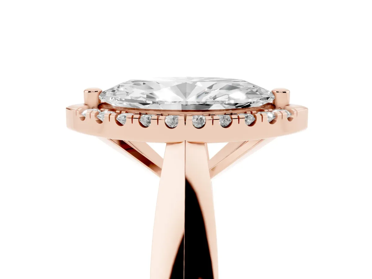 Marquise Cut Cut Halo Solitaire Engagement Ring with Square Band and Four-Prong Setting Rose gold