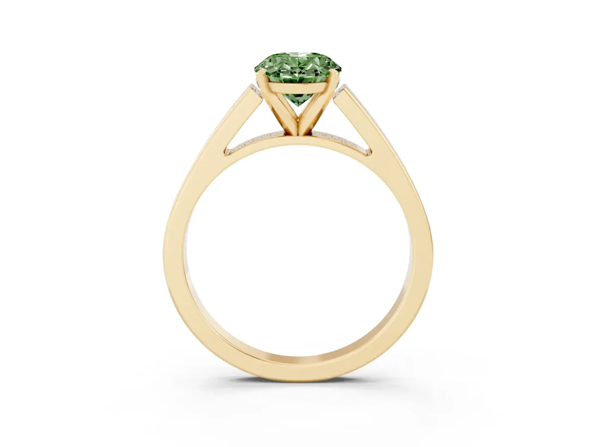 Fancy Green Oval Cut Solitaire Engagement Ring with Four-Prong Setting and Tapered Band Yellow gold