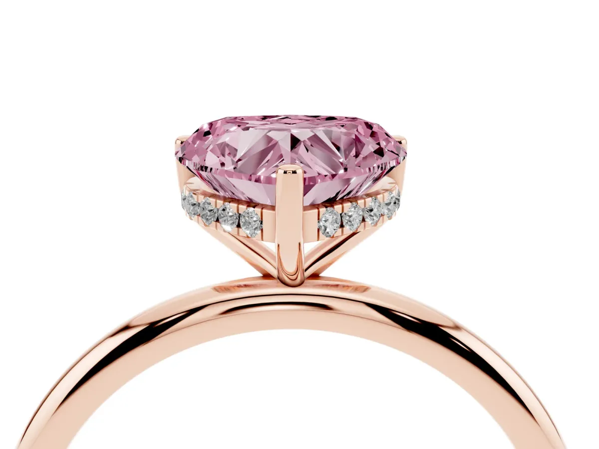 Fancy Pink Heart Cut Cut Solitaire Engagement Ring with Four-Prong Setting and Classic Band Rose gold