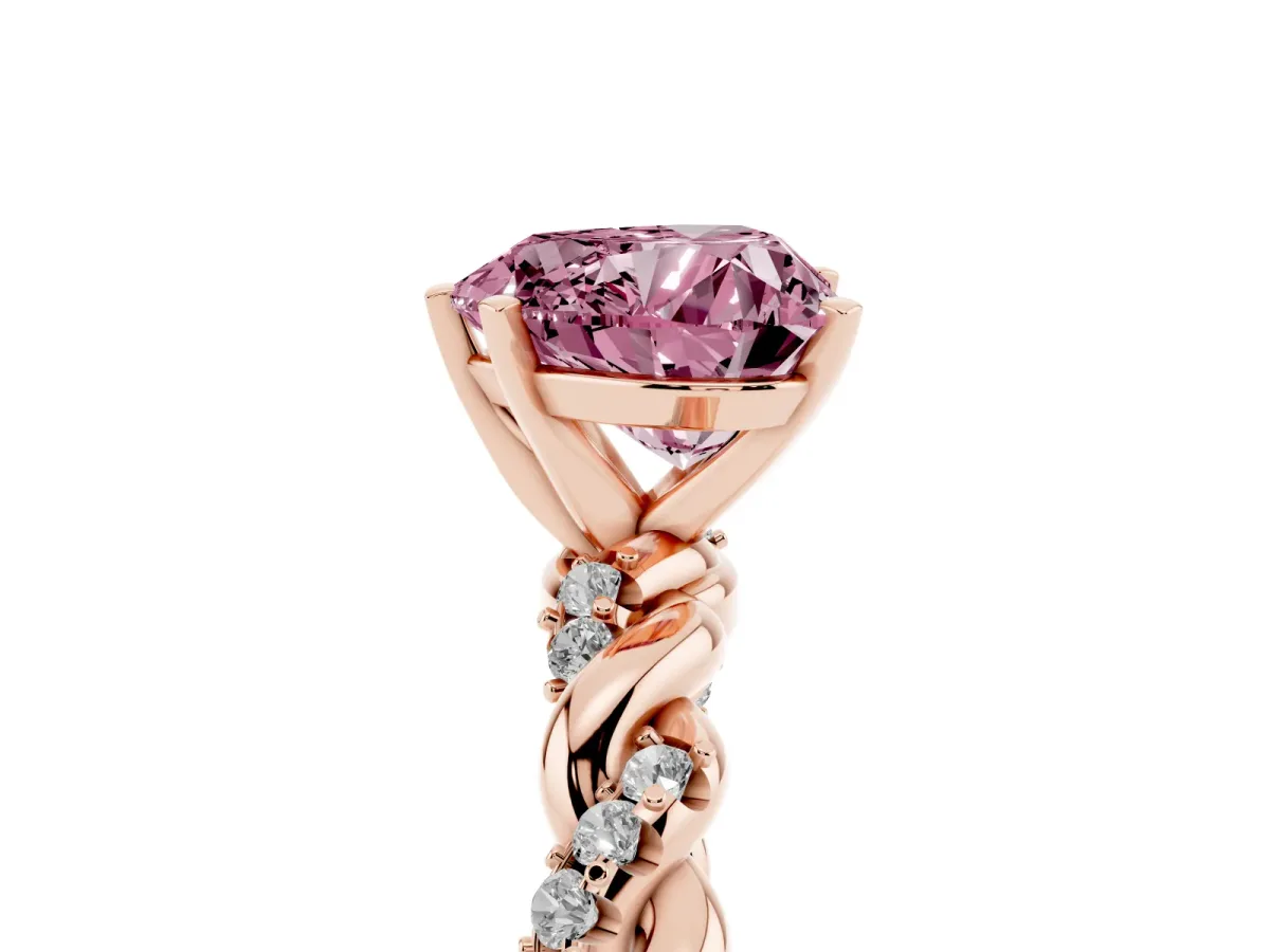 Fancy Pink Heart Cut Diamond Solitaire Ring with Twisted Band and Pavé Accents Rose gold