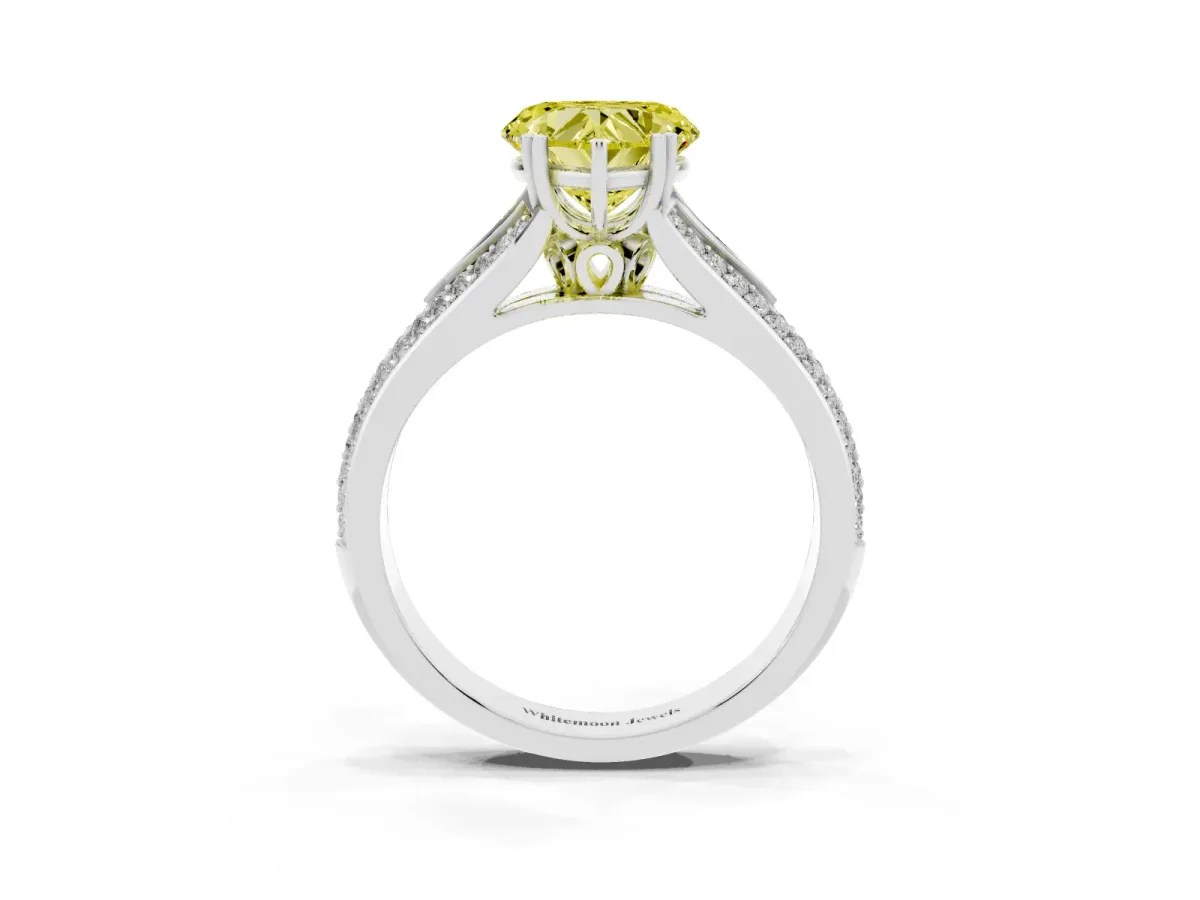 Fancy Yellow Heart Cut Diamond Split Shank Engagement Ring with Pavé Band Platinum