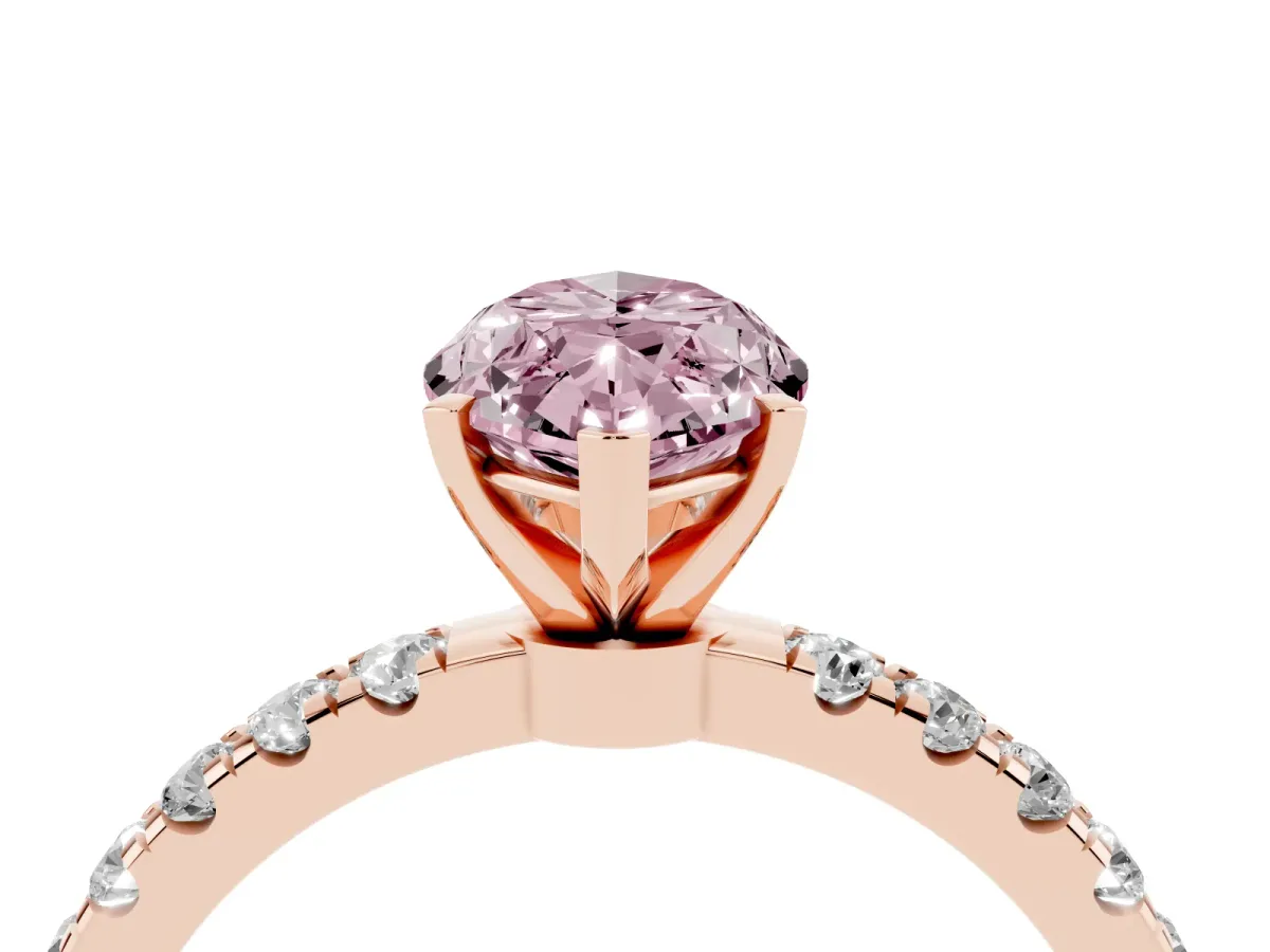 Fancy Pink Marquise Cut Diamond Solitaire Ring with Pavé Accents and Four-Prong Setting Rose gold