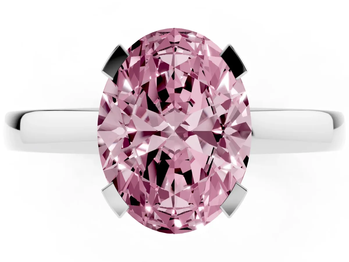 Fancy Pink Oval Cut Cut Solitaire Ring with Four-Prong Setting and Classic Band Silver