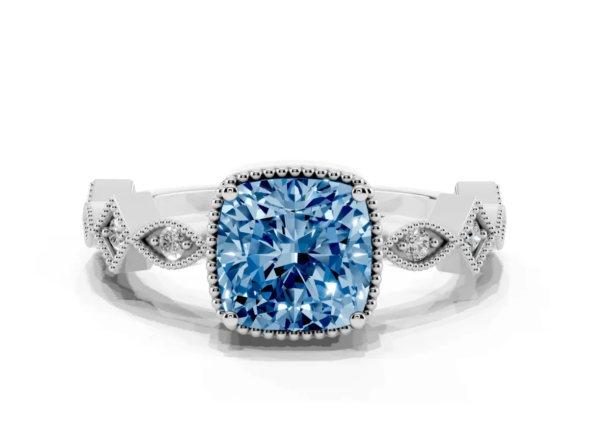 Fancy Blue Cushion Cut Milgrain Marquise Diamond Twist Band Ring Silver