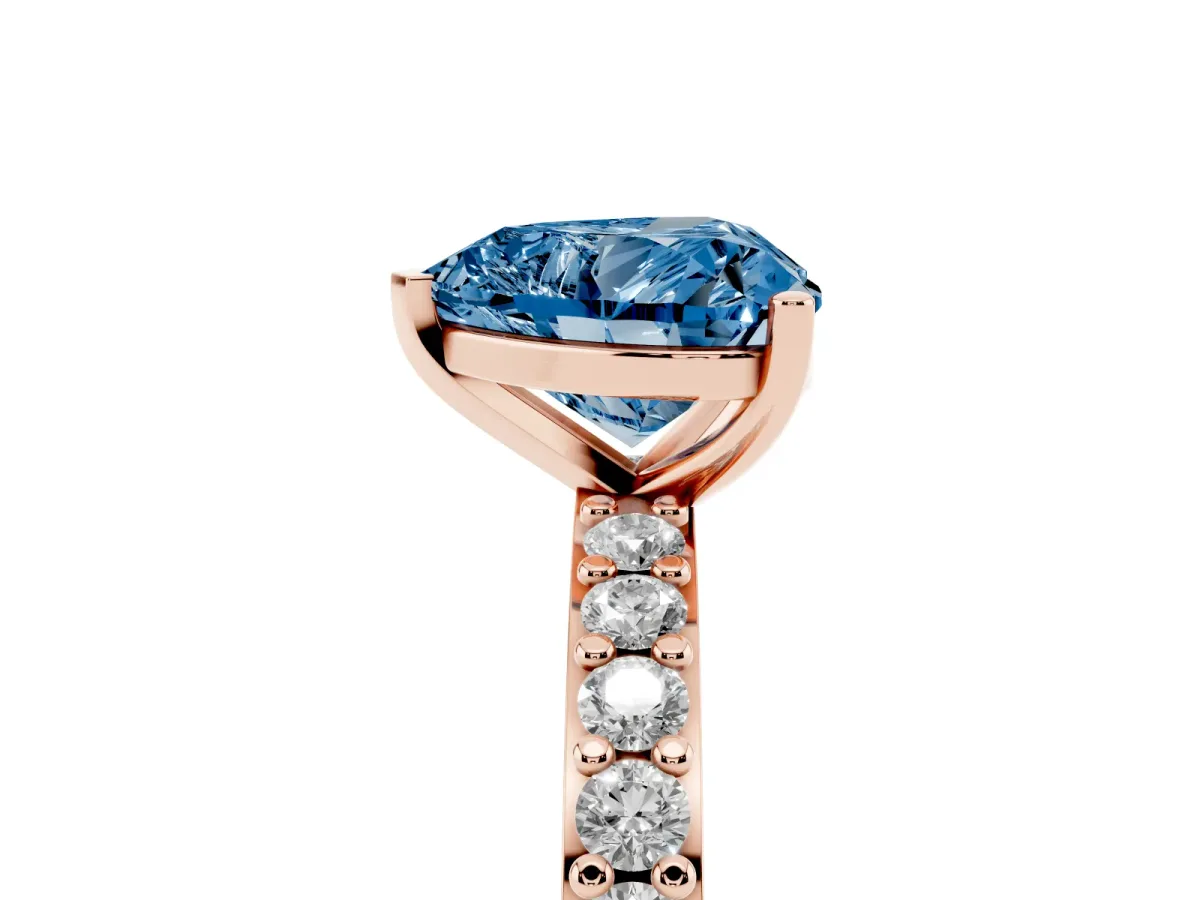 Fancy Blue Heart Cut Cut Diamond Solitaire with Pave Band and Four-Prong Setting Rose gold