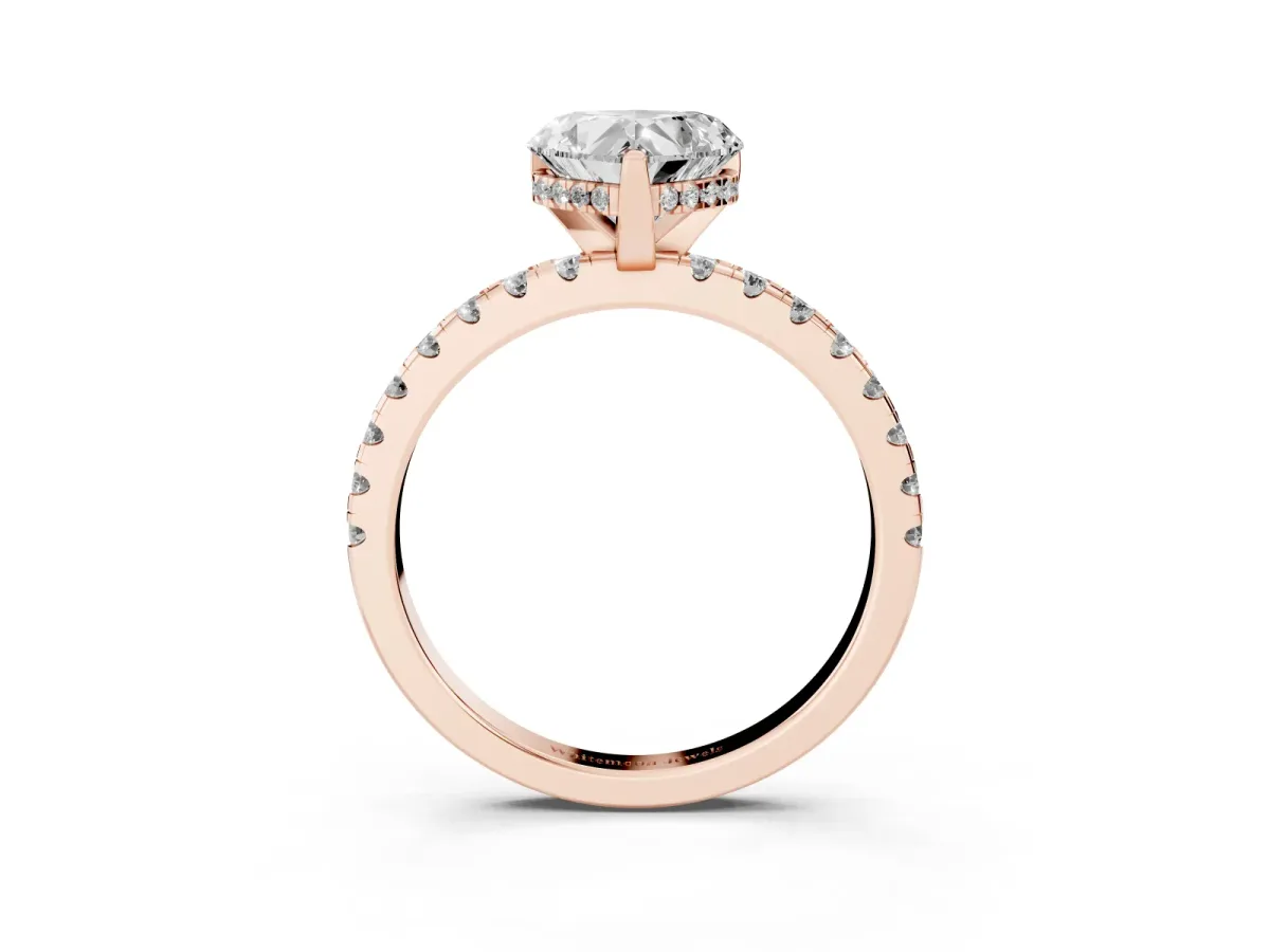 Heart Cut Diamond Solitaire Ring with Round Pavé Band and Four-Prong Setting Rose gold
