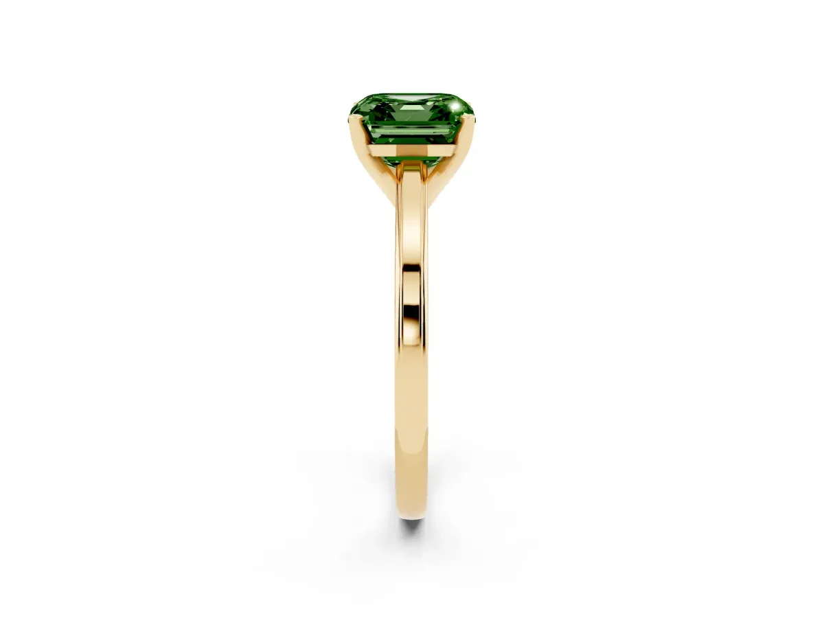 Fancy Green Asscher Cut Solitaire Diamond Ring with Four-Prong Setting and Classic Band Yellow gold