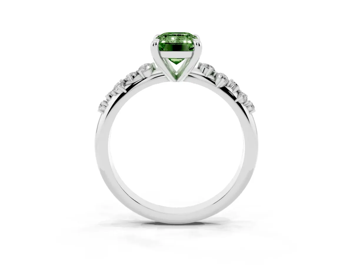 Fancy Green Emerald Cut Cut Diamond Vine Band with Four-Prong Setting Silver