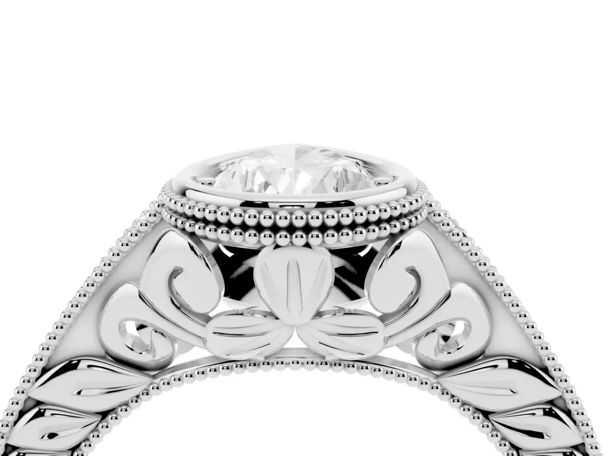 Bezel Set Pear Cut Diamond Milgrain Pave Engagement Ring Silver