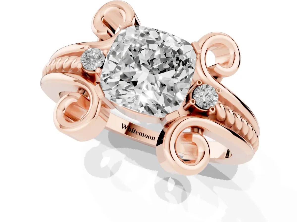 Cushion Cut Solitaire Twisted Band Scroll Prong Ring Rose gold