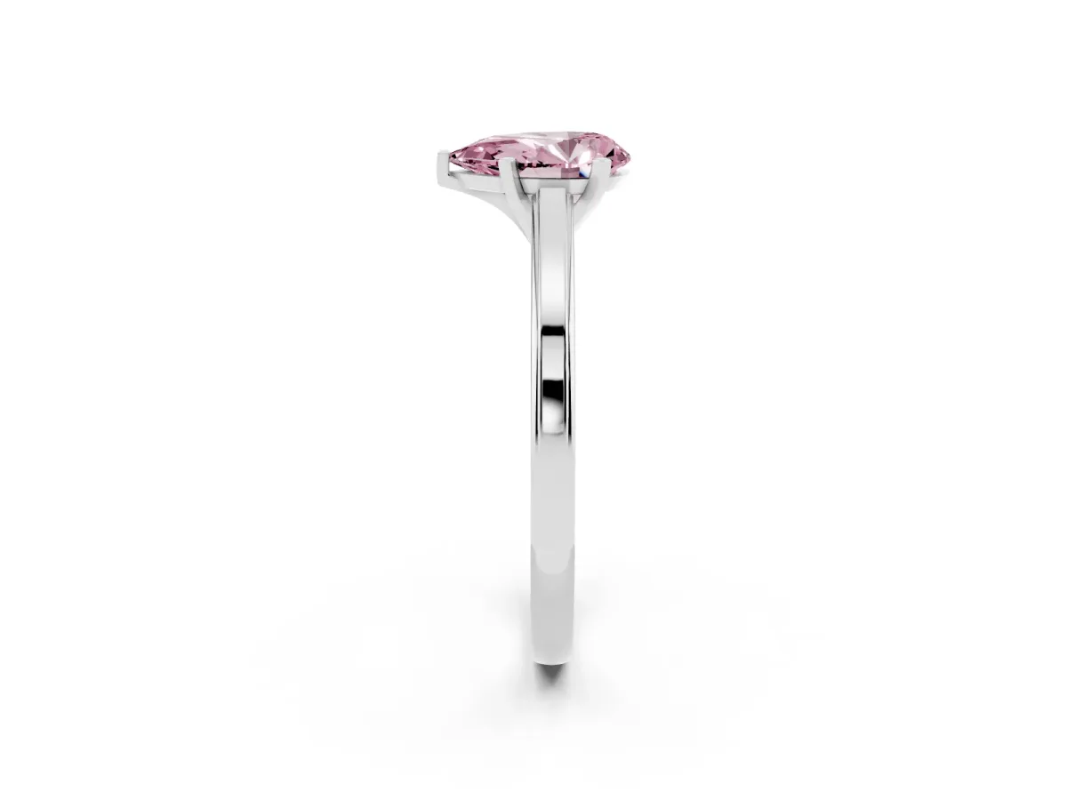 Fancy Pink Pear Cut Solitaire Diamond Ring with Four-Prong Setting and Classic Band Platinum