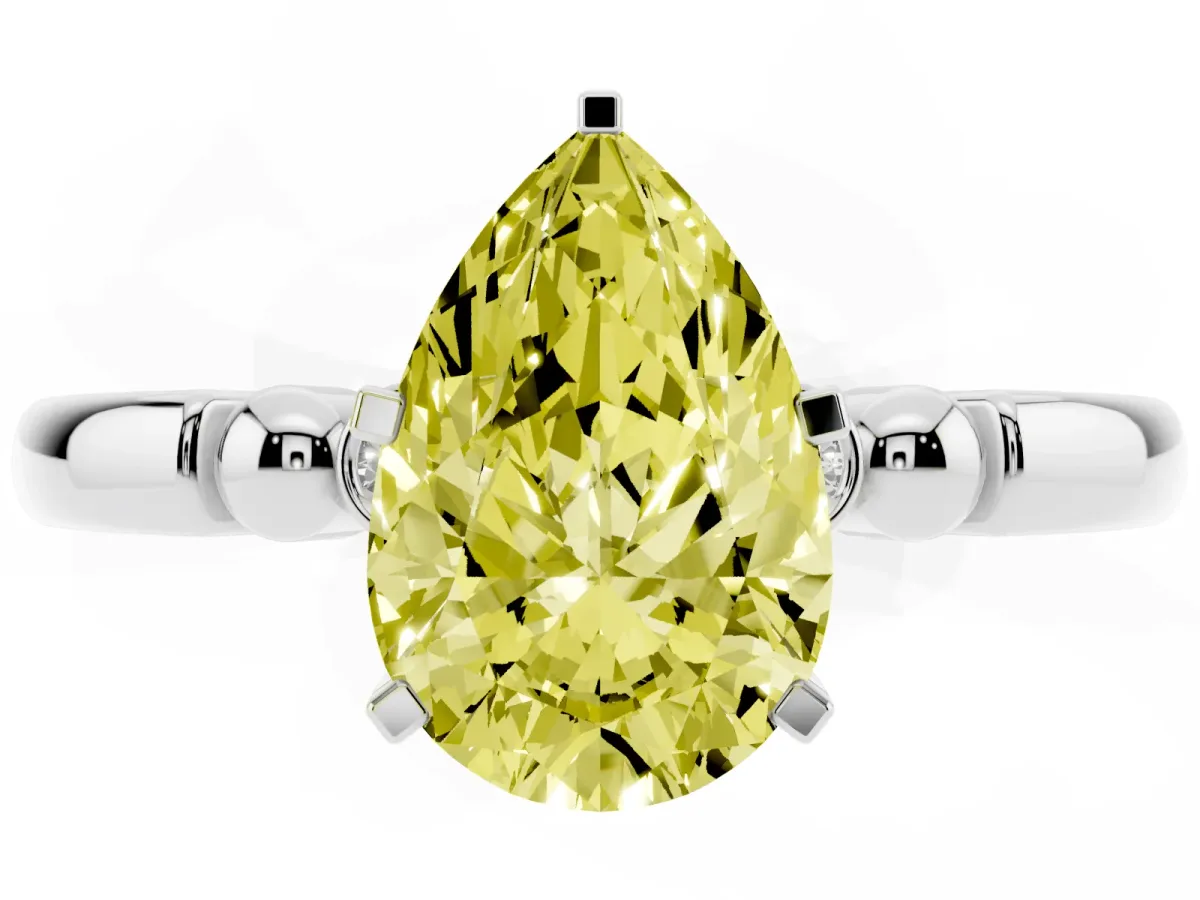 Fancy Yellow Pear Cut Solitaire Beaded Band with Four-Prong Setting Platinum