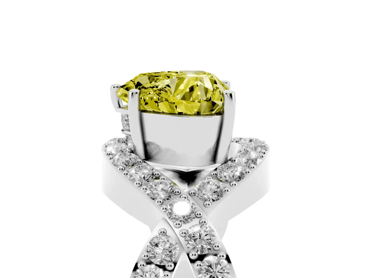 Fancy Yellow Heart Cut Solitaire Twist Band Pavé Diamond Engagement Ring Silver