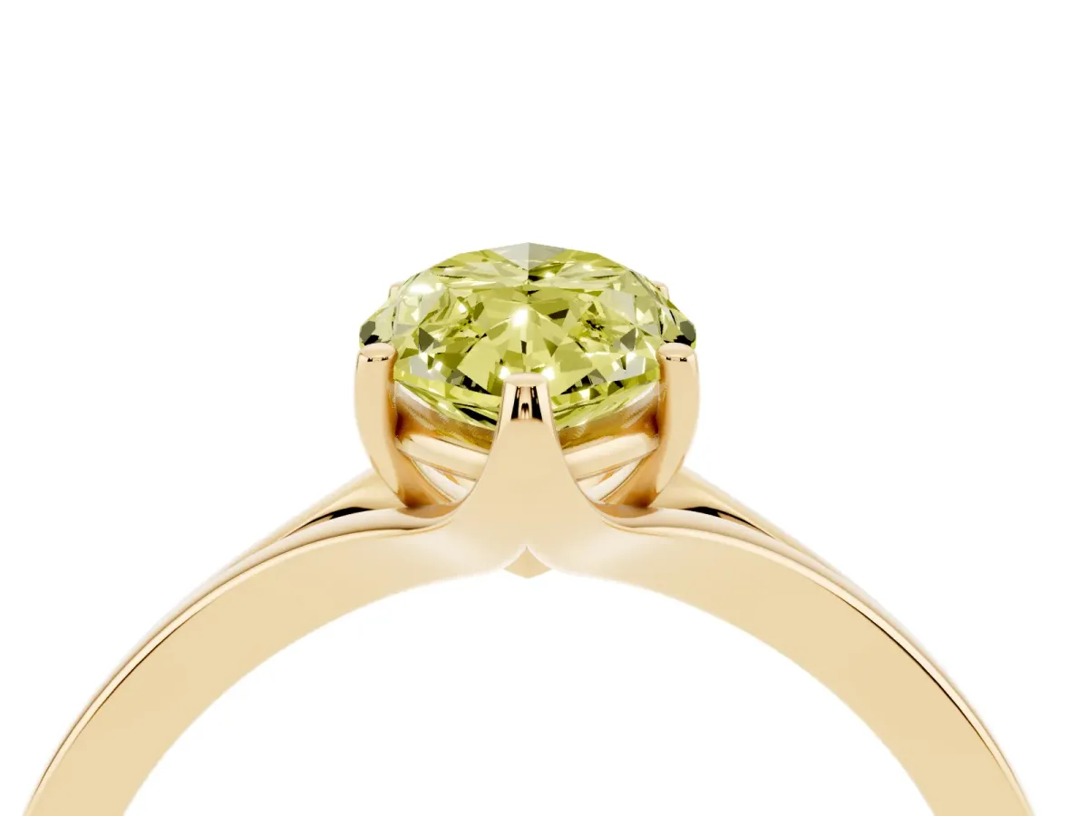Fancy Yellow Marquise Cut Solitaire Diamond Ring with Six-Prong Setting and Tapered Band Yellow gold