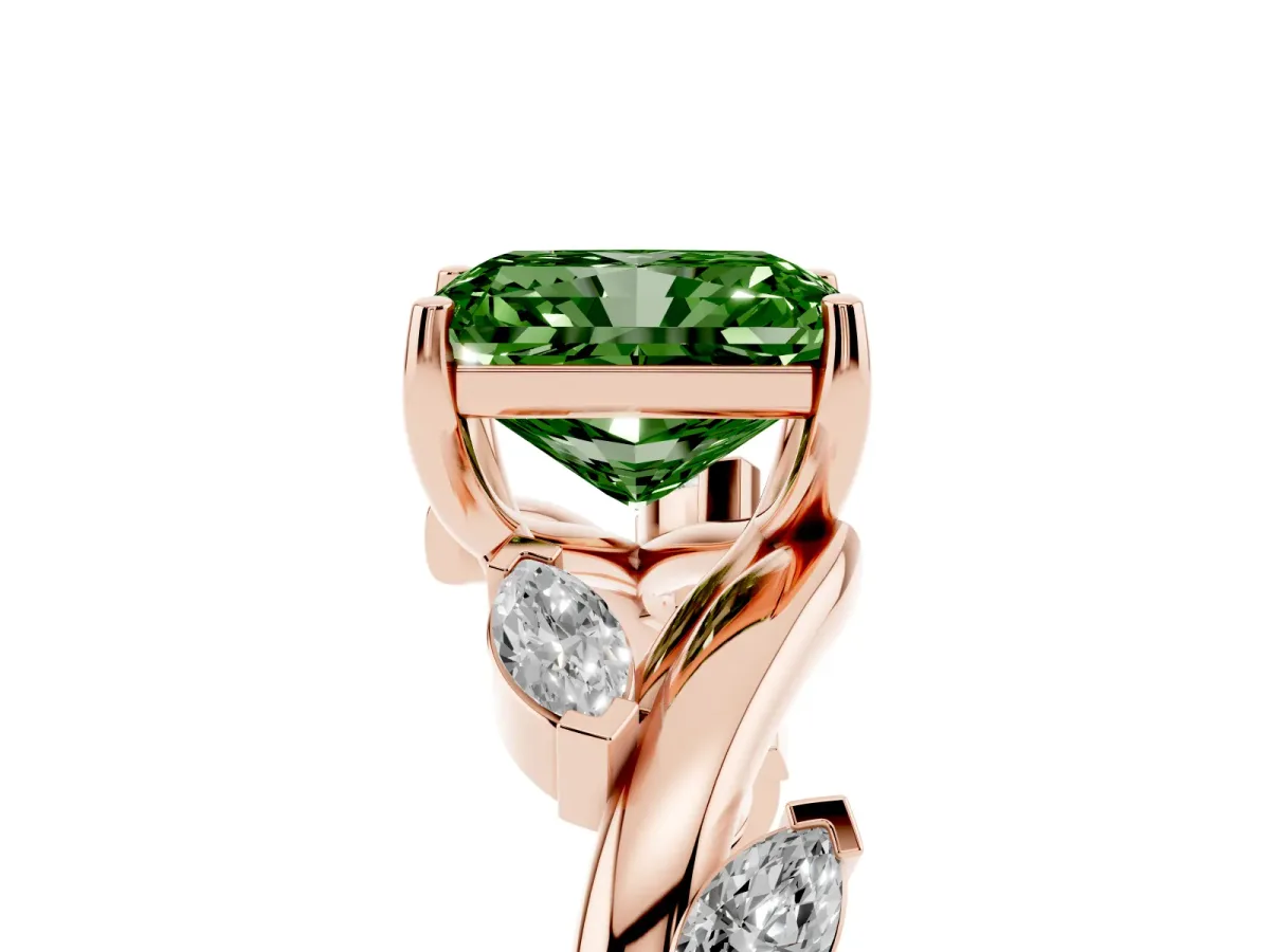 Fancy Green Radiant Cut Solitaire Twisted Band Marquise Accent Prong Setting Ring Rose gold