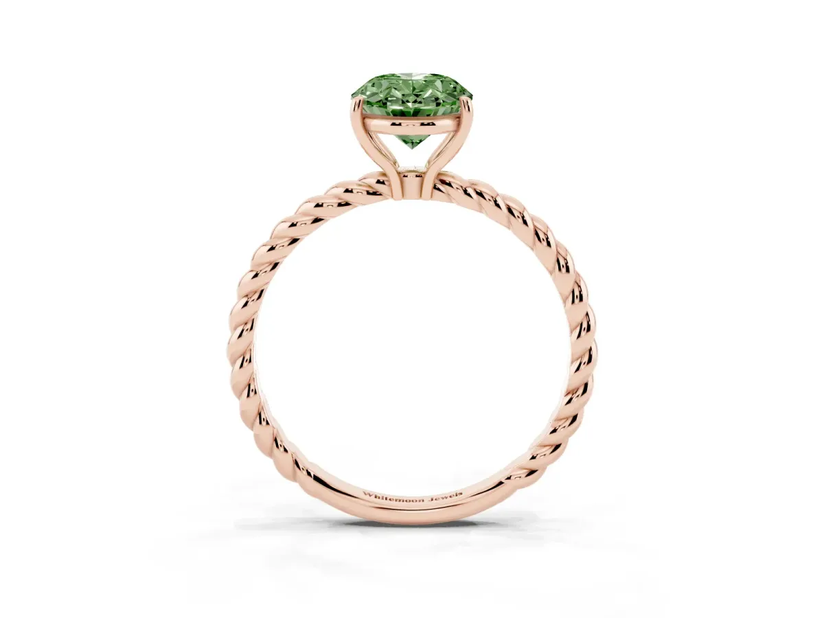 Fancy Green Oval Cut Solitaire Twisted Band 4-Prong Ring Rose gold