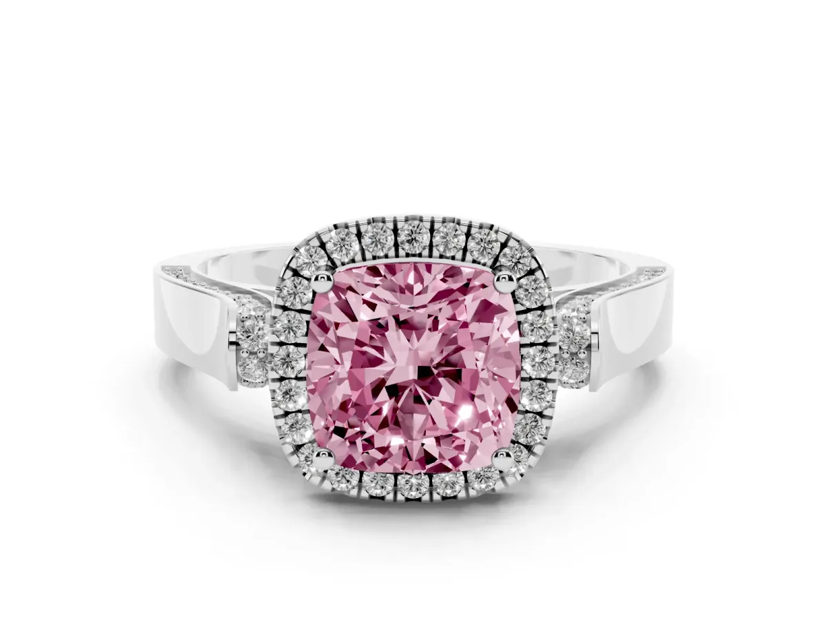 Fancy Pink Cushion Cut Halo Pave Split Shank Prong Setting Ring Silver