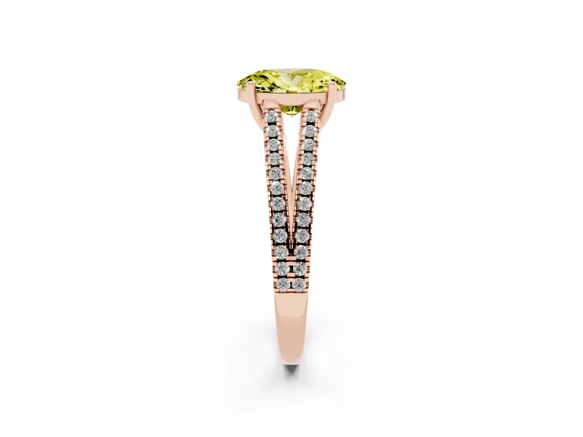 Fancy Yellow Oval Cut Diamond Solitaire Engagement Ring with Split Shank Pavé Band Rose gold