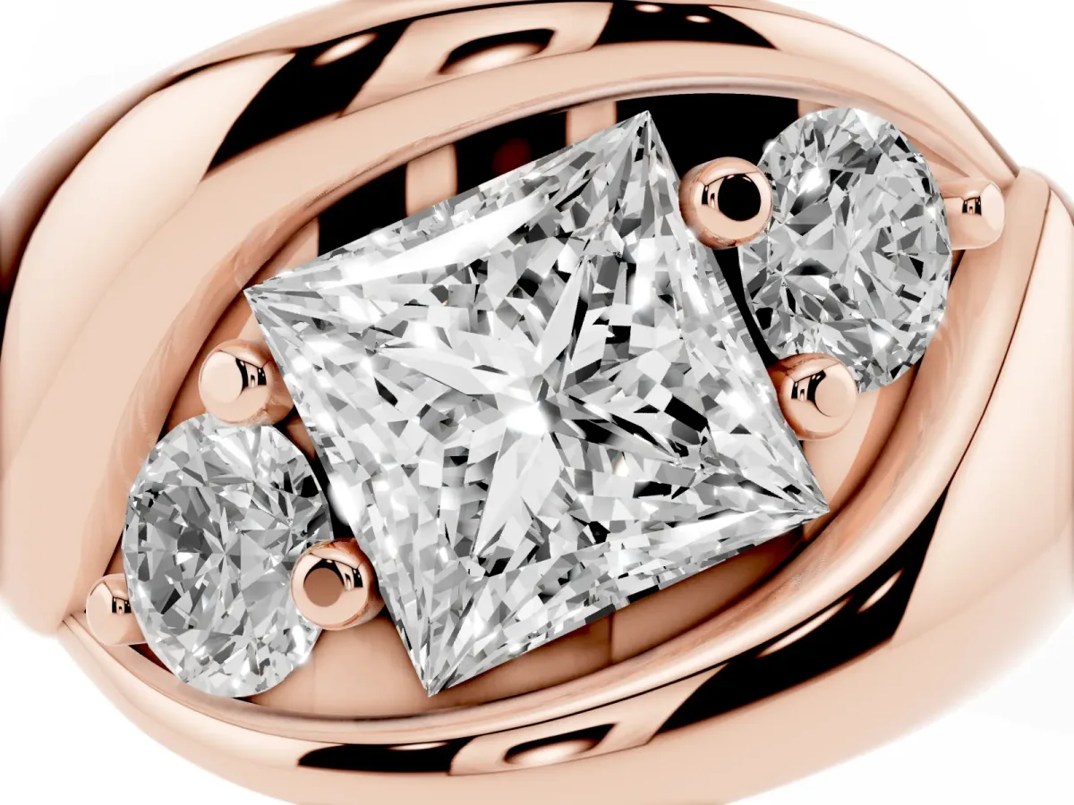 Channel Set Princess Cut Diamond Crossover Band Rose gold