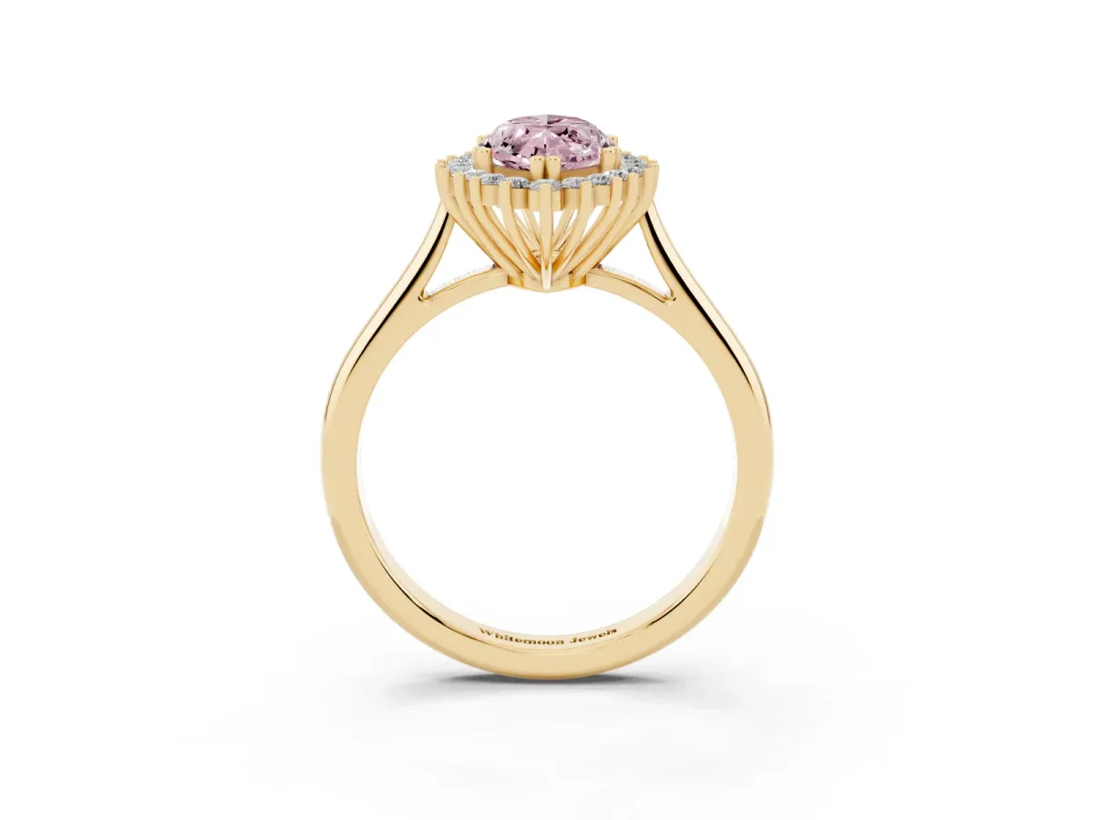 Fancy Pink Marquise Cut Cut Diamond Halo Ring with Solitaire Band and Prong Setting Yellow gold
