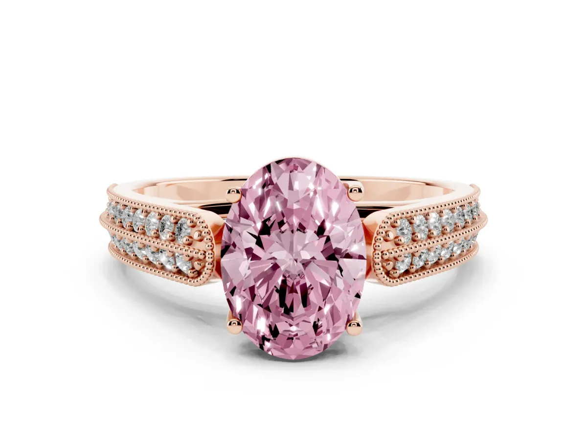 Fancy Pink Oval Cut Cut Pave Split Shank Engagement Ring with Four-Prong Setting Rose gold