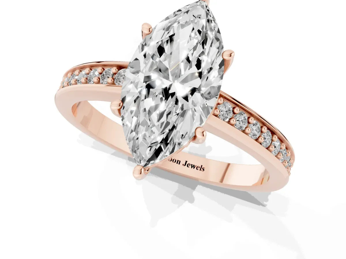 Marquise Cut Solitaire Pavé Band Prong Setting Ring Rose gold