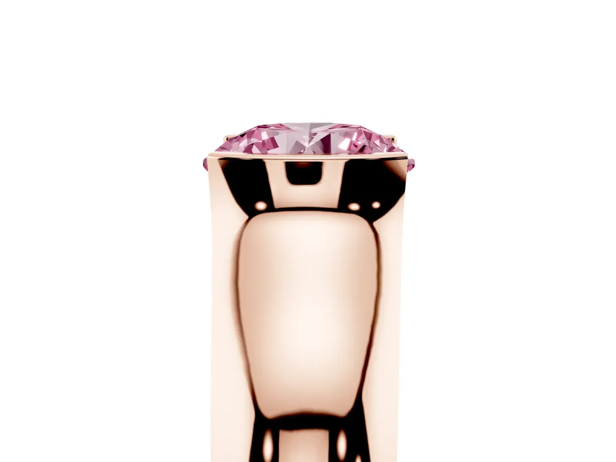 Fancy Pink Round Cut Solitaire Bezel Set Diamond Ring with Wide Band Rose gold