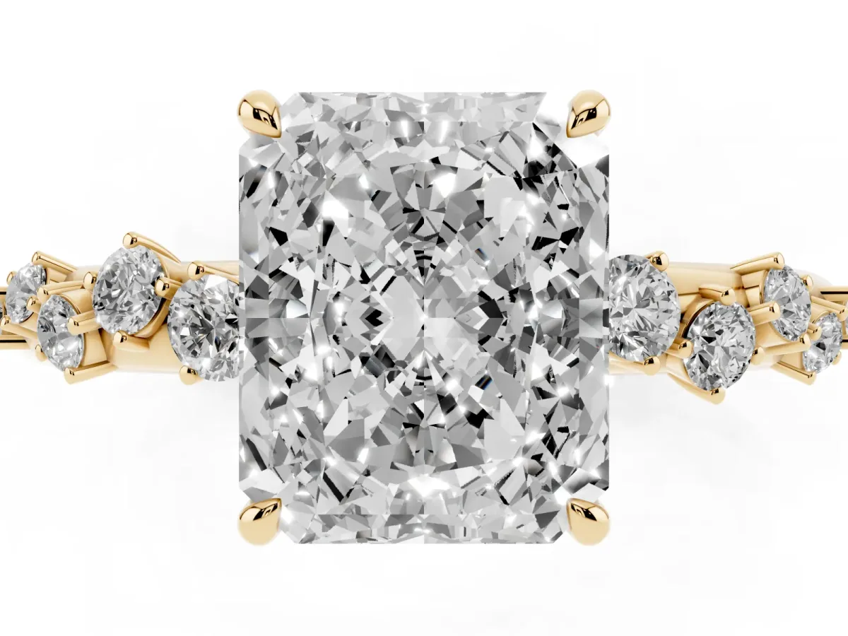 Radiant Cut Diamond Cluster Prong-Set Solitaire Ring Yellow gold