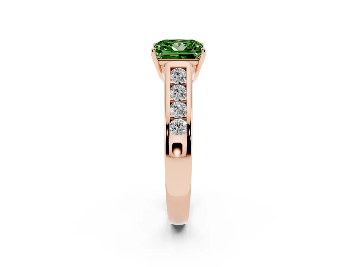 Fancy Green Princess Cut Solitaire Channel-Set Diamond Engagement Ring with Four-Prong Setting Rose gold