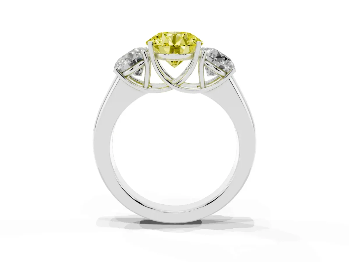 Fancy Yellow Three-Stone Round Cut Cut Diamond Ring with Prong Setting and Classic Band Silver