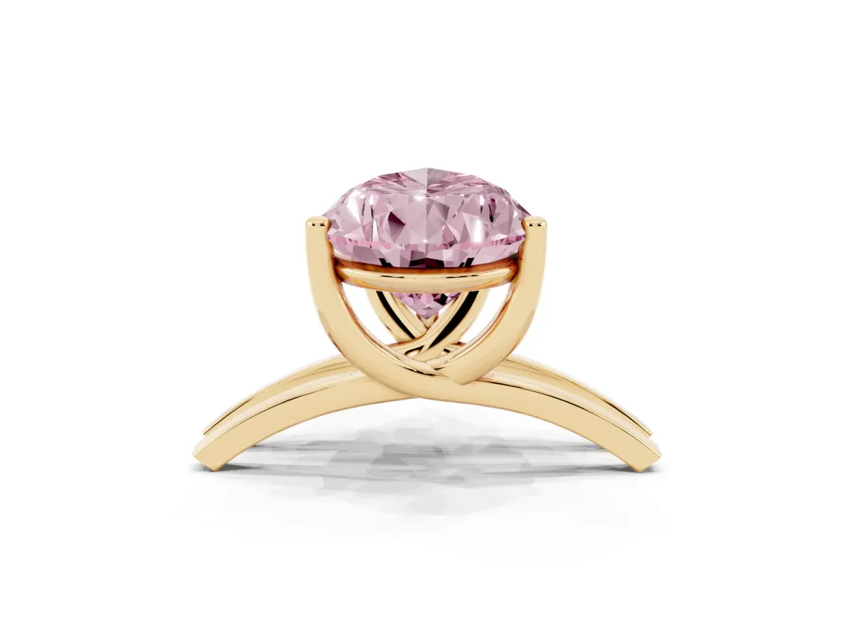 Fancy Pink Pear Cut Cut Diamond Solitaire Engagement Ring with Tapered Plain Band and Four-Prong Setting Yellow gold