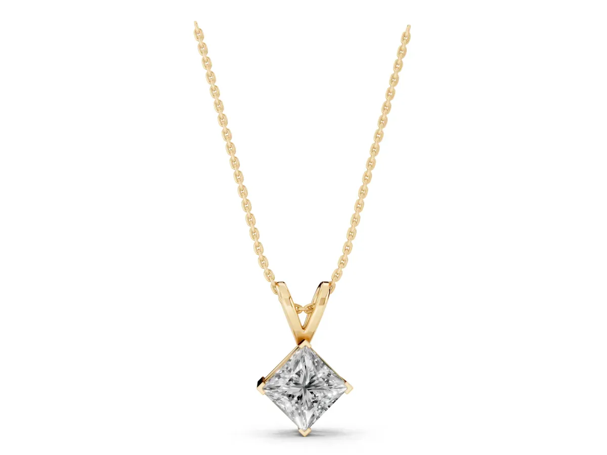 Princess Cut Bezel Set Pendant Yellow gold
